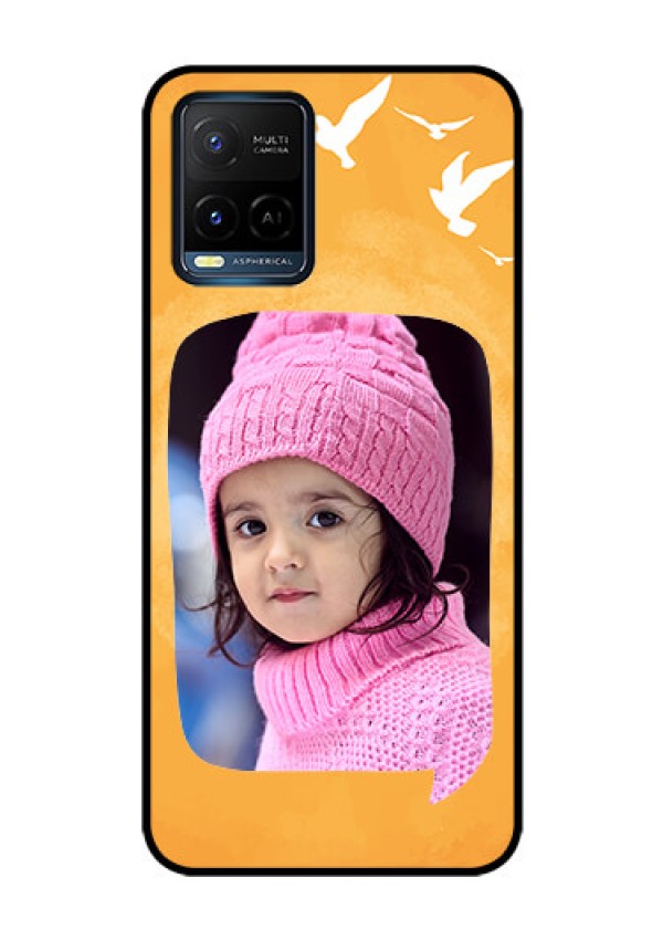 Vivo T1X Personalized Glass Phone Case - Water Color Design with Bird Icons