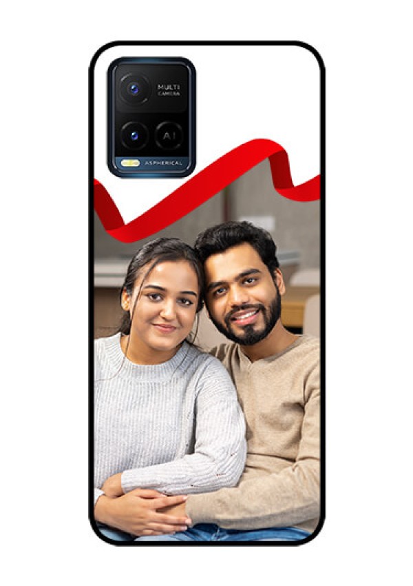 Vivo T1X Photo Printing on Glass Case - Red Ribbon Frame Design