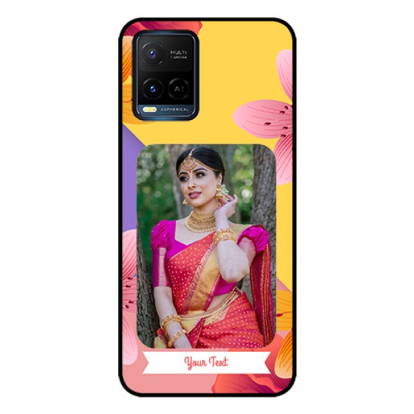 Vivo T1X Custom Glass Mobile Case - 3 Image With Vintage Floral Design
