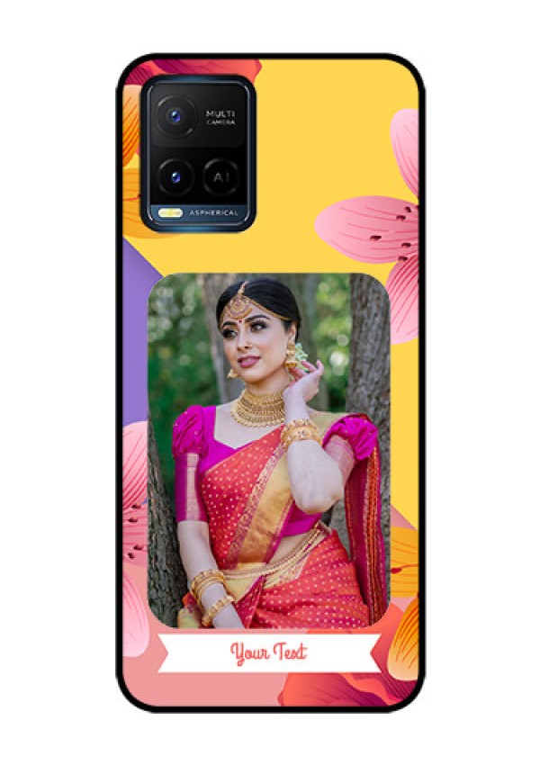 Vivo T1X Custom Glass Mobile Case - 3 Image With Vintage Floral Design