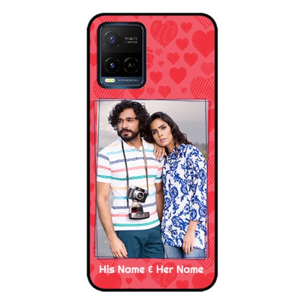Vivo T1X Photo Printing on Glass Case - with Red Heart Symbols Design Vivo T1X Photo Printing on Glass Case - with Red Heart Symbols Design
