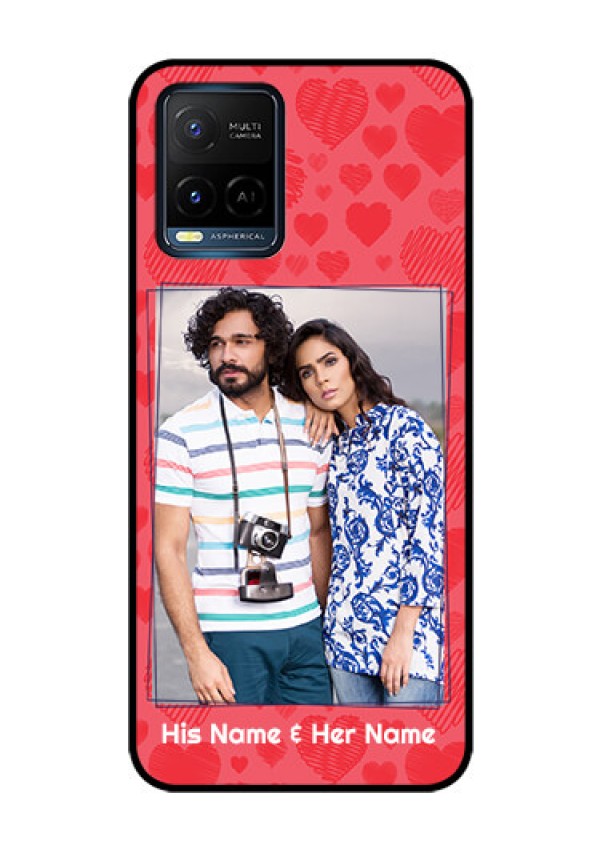 Vivo T1X Photo Printing on Glass Case - with Red Heart Symbols Design