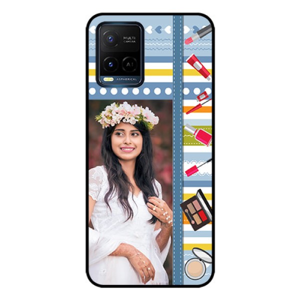 Vivo T1X Personalized Glass Phone Case - Makeup Icons Design Vivo T1X Personalized Glass Phone Case - Makeup Icons Design