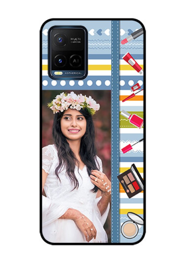 Vivo T1X Personalized Glass Phone Case - Makeup Icons Design