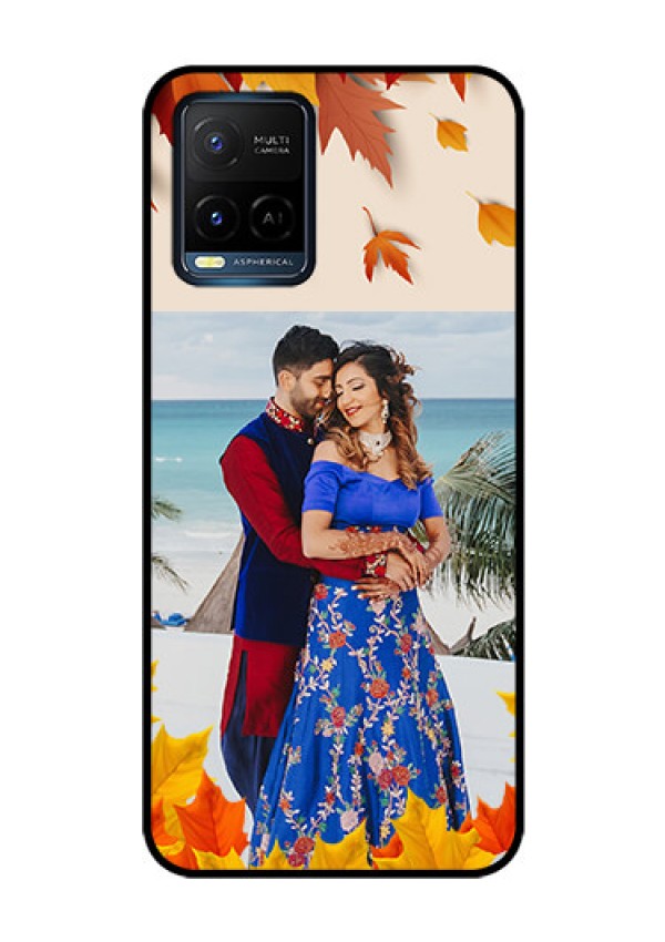 Vivo T1X Photo Printing on Glass Case - Autumn Maple Leaves Design