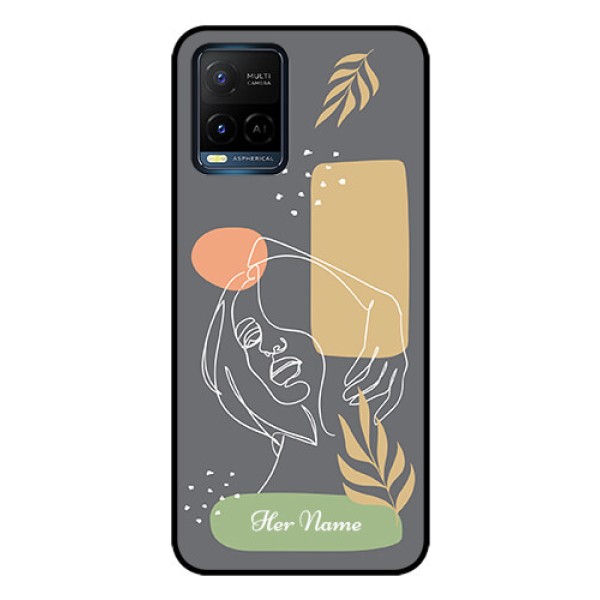 Vivo T1X Custom Glass Phone Case - Gazing Woman line art Design Vivo T1X Custom Glass Phone Case - Gazing Woman line art Design