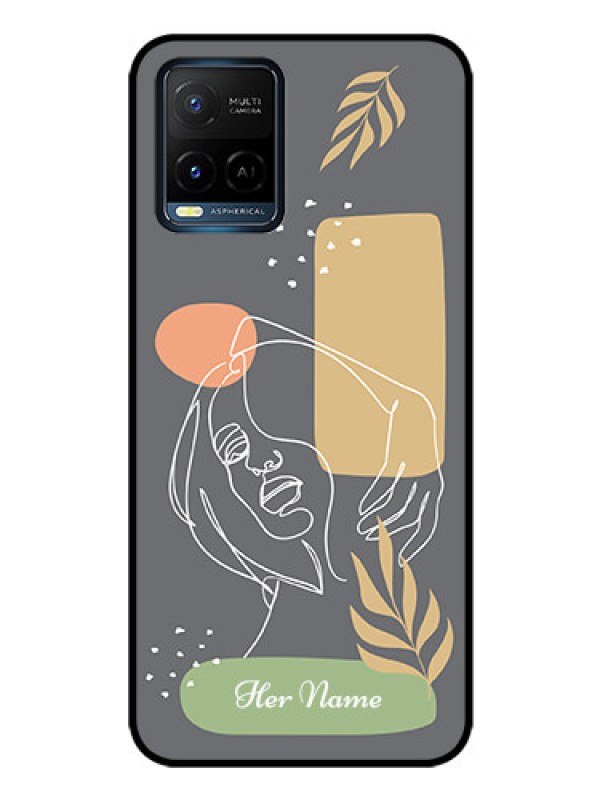Custom Vivo T1X Custom Glass Phone Case - Gazing Woman line art Design
