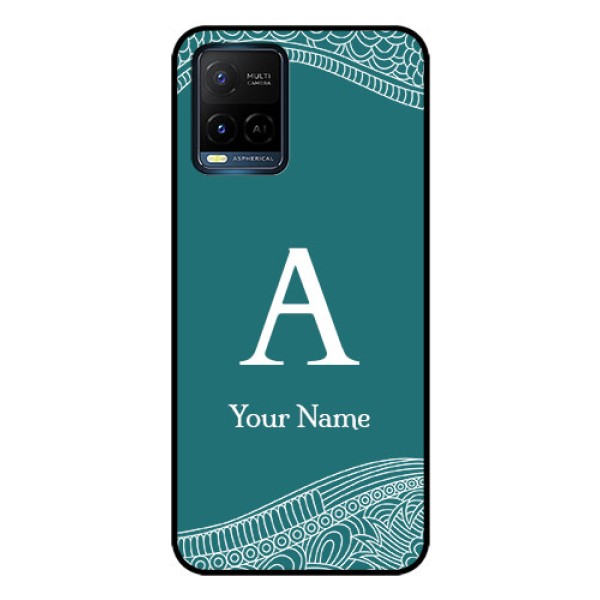 Vivo T1X Personalized Glass Phone Case - line art pattern with custom name Design Vivo T1X Personalized Glass Phone Case - line art pattern with custom name Design