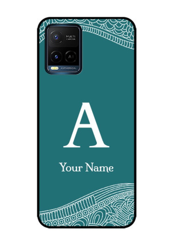 Vivo T1X Personalized Glass Phone Case - line art pattern with custom name Design