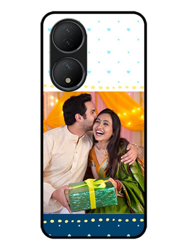 Custom Vivo T2 5G Personalized Glass Phone Case - White and Blue Abstract Design