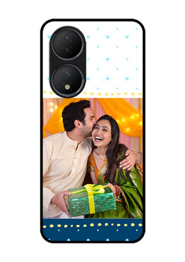 Vivo T2 5G Personalized Glass Phone Case - White and Blue Abstract Design