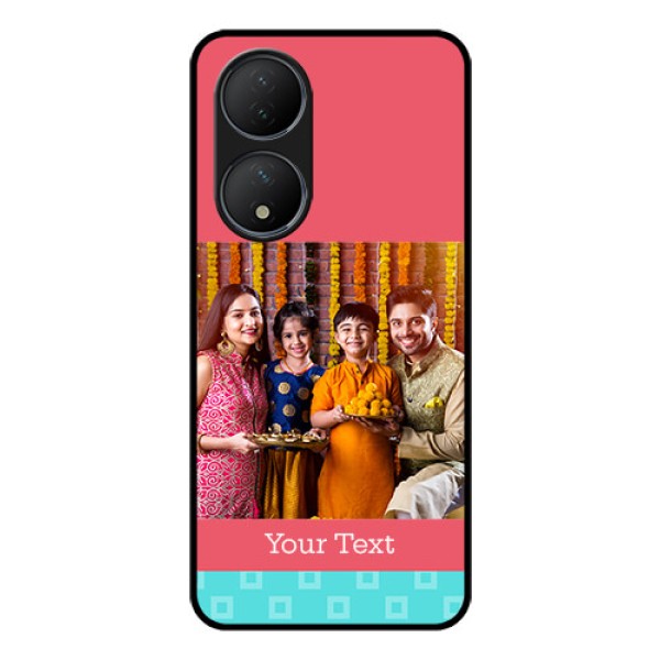 Vivo T2 5G Personalized Glass Phone Case - Peach & Blue Color Design