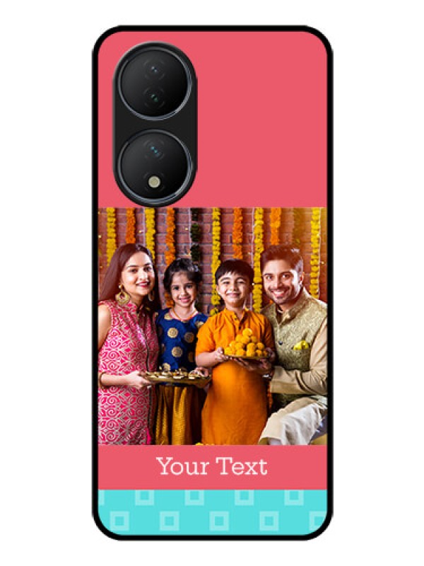 Custom Vivo T2 5G Personalized Glass Phone Case - Peach & Blue Color Design