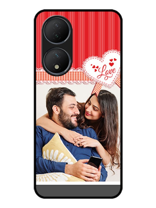 Custom Vivo T2 5G Custom Glass Mobile Case - Red Love Pattern Design
