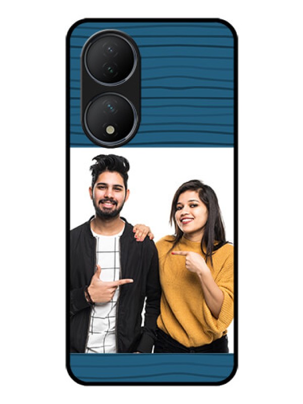 Custom Vivo T2 5G Custom Glass Phone Case - Blue Pattern Cover Design