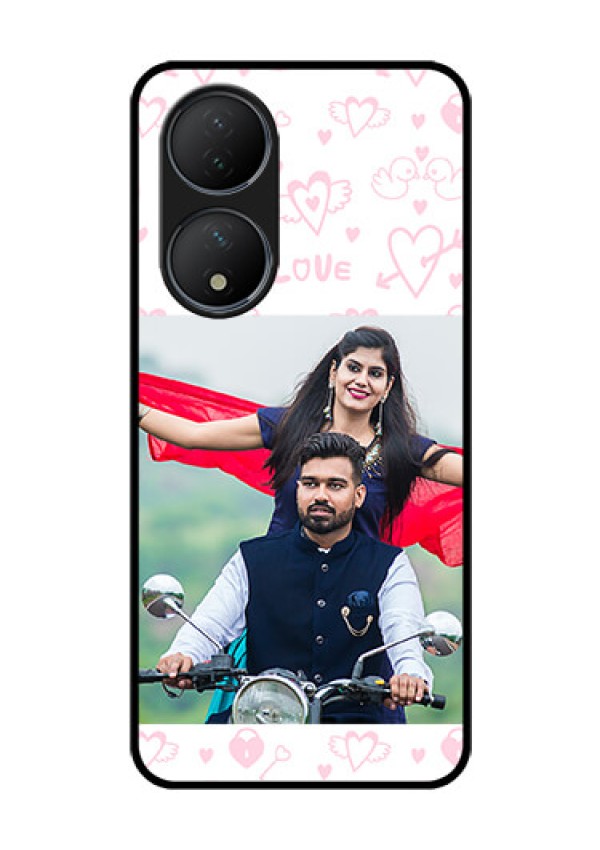 Vivo T2 5G Custom Glass Mobile Case - Pink Flying Heart Design