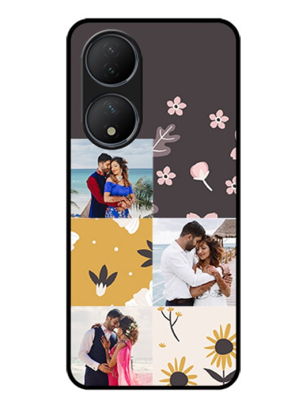Custom Vivo T2 5G Photo Printing on Glass Case - 3 Images with Floral Design