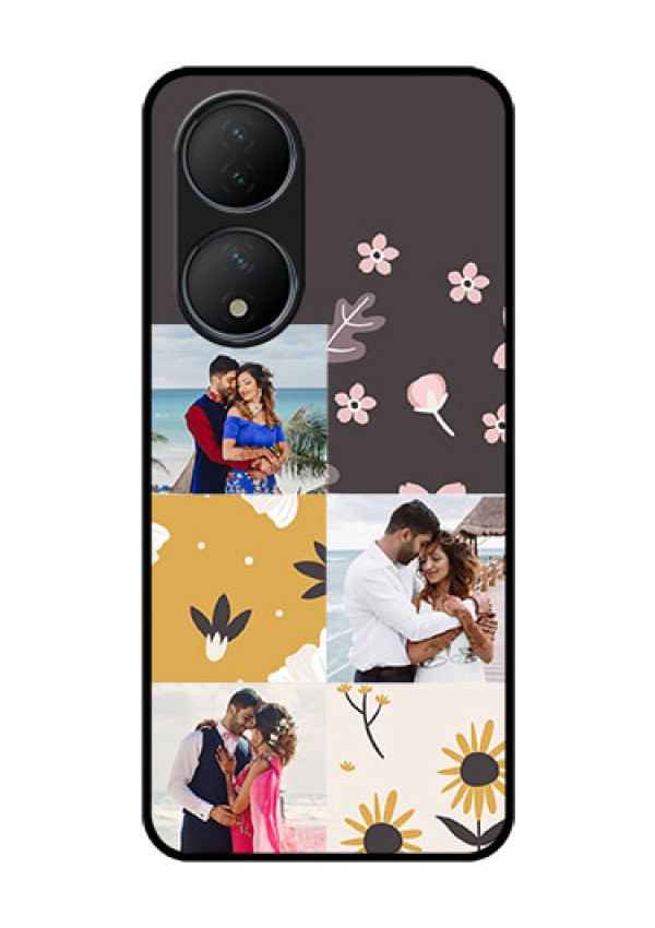 Vivo T2 5G Photo Printing on Glass Case - 3 Images with Floral Design