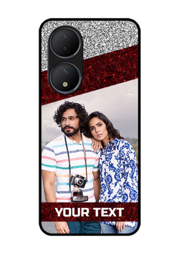 Vivo T2 5G Personalized Glass Phone Case - Image Holder with Glitter Strip Design