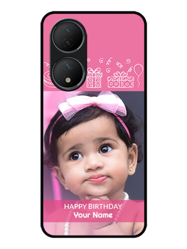 Custom Vivo T2 5G Photo Printing on Glass Case - with Birthday Line Art Design