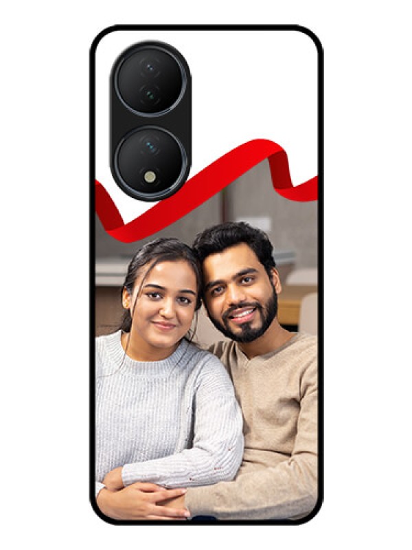 Custom Vivo T2 5G Photo Printing on Glass Case - Red Ribbon Frame Design