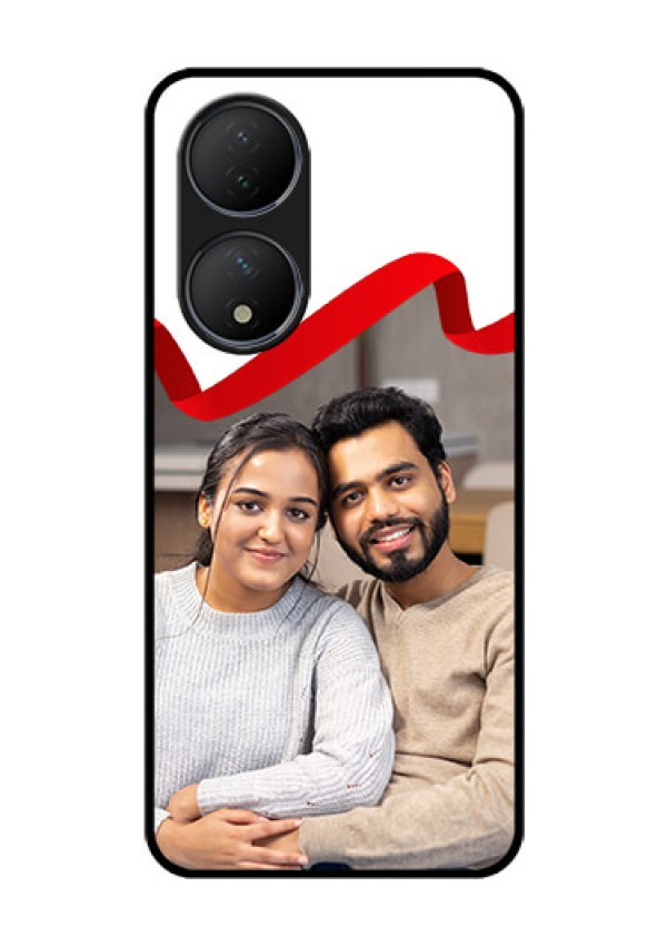 Vivo T2 5G Photo Printing on Glass Case - Red Ribbon Frame Design