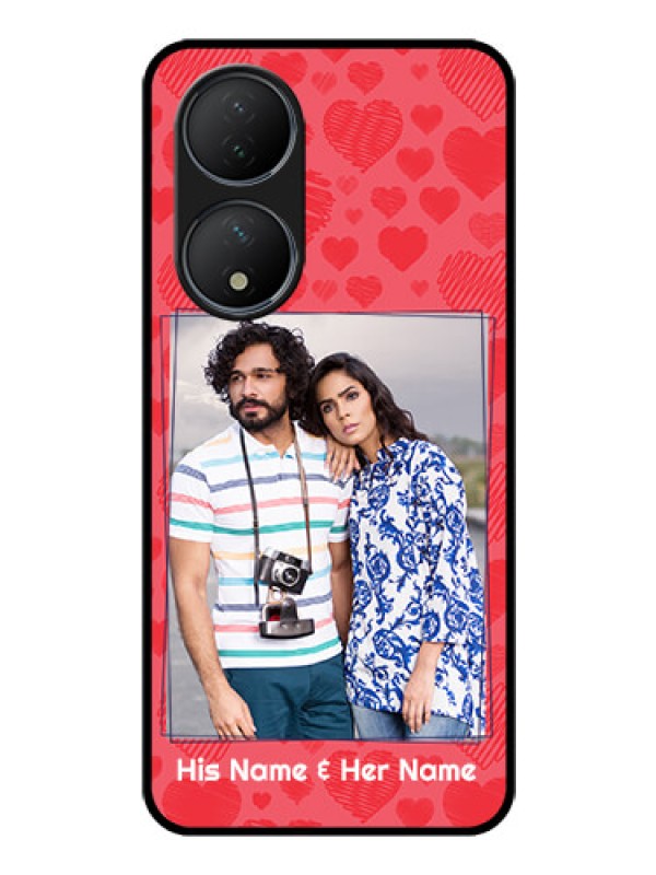 Custom Vivo T2 5G Photo Printing on Glass Case - with Red Heart Symbols Design