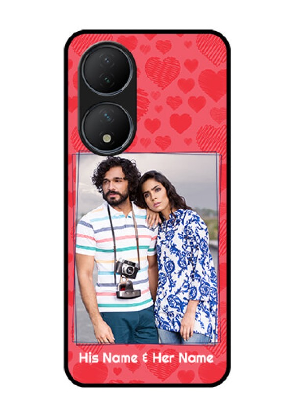 Vivo T2 5G Photo Printing on Glass Case - with Red Heart Symbols Design