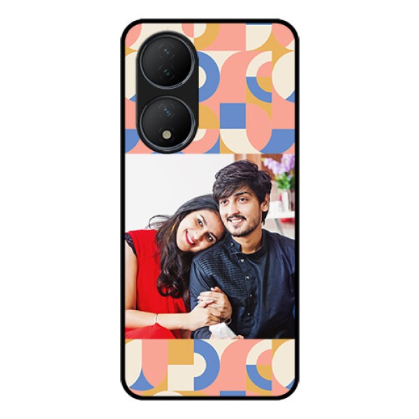 Vivo T2 5G Photo Printing on Glass Case - Semi-circle Maze Pattern Design