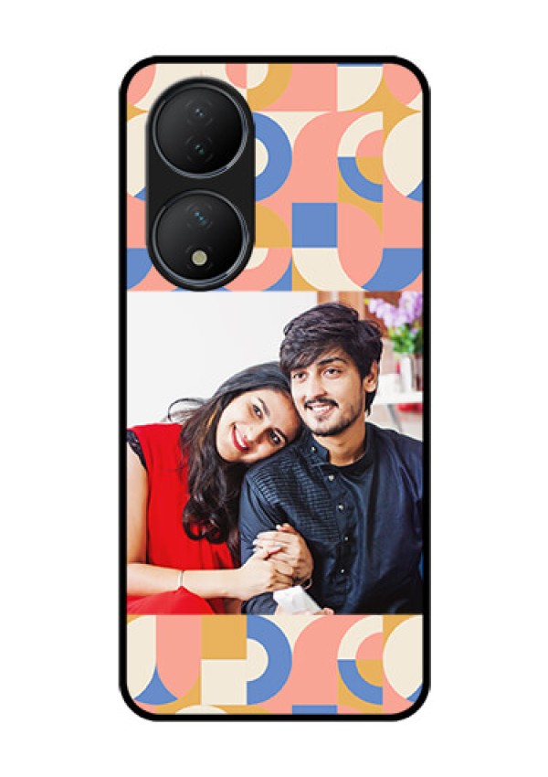 Vivo T2 5G Photo Printing on Glass Case - Semi-circle Maze Pattern Design