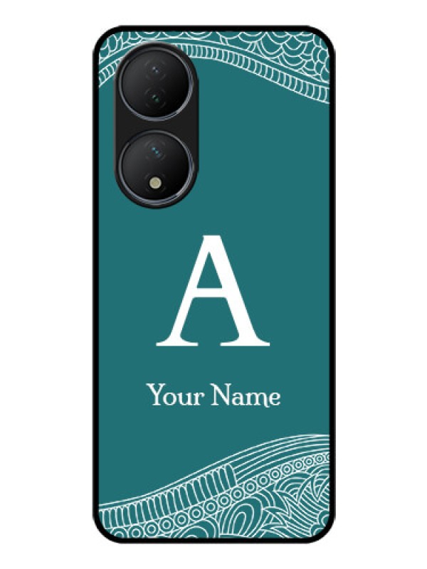 Custom Vivo T2 5G Personalized Glass Phone Case - line art pattern with custom name Design
