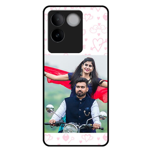 Vivo T2 Pro 5G Custom Glass Phone Case - Pink Flying Heart Design
