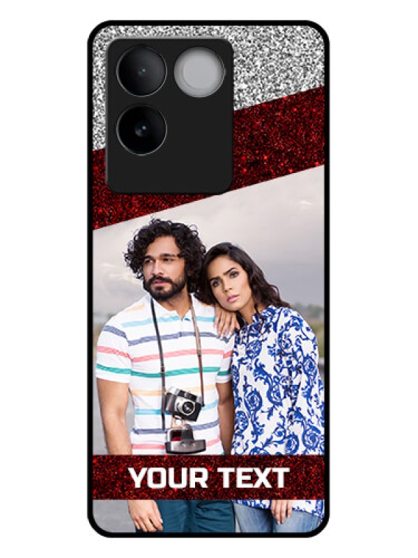 Custom Vivo T2 Pro 5G Custom Glass Phone Case - Image Holder With Glitter Strip Design