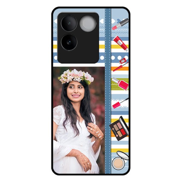 Vivo T2 Pro 5G Custom Glass Phone Case - Makeup Icons Design Vivo T2 Pro 5G Custom Glass Phone Case - Makeup Icons Design