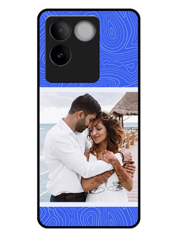 Custom Vivo T2 Pro 5G Custom Glass Phone Case - Curved Line Art With Blue And White Design