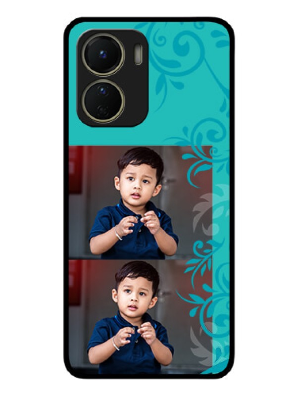Custom Vivo T2x 5G Personalized Glass Phone Case - with Photo and Green Floral Design