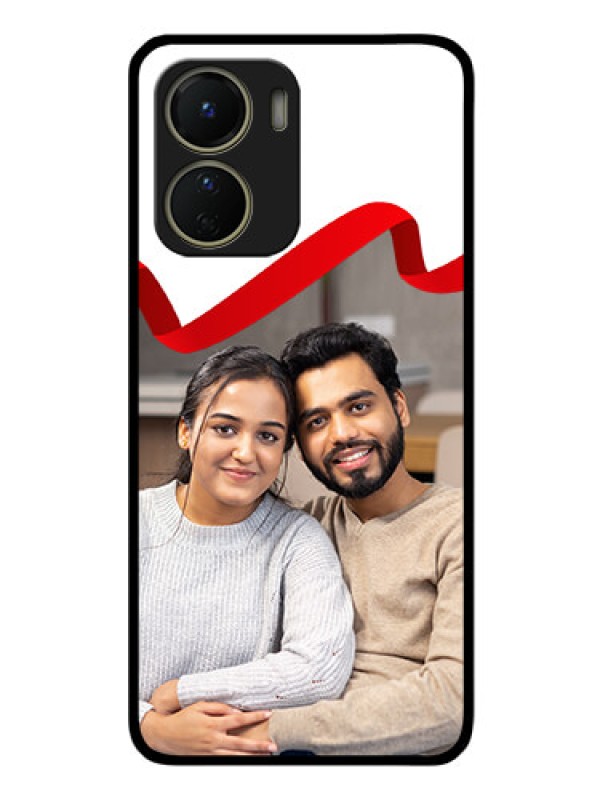 Custom Vivo T2x 5G Photo Printing on Glass Case - Red Ribbon Frame Design