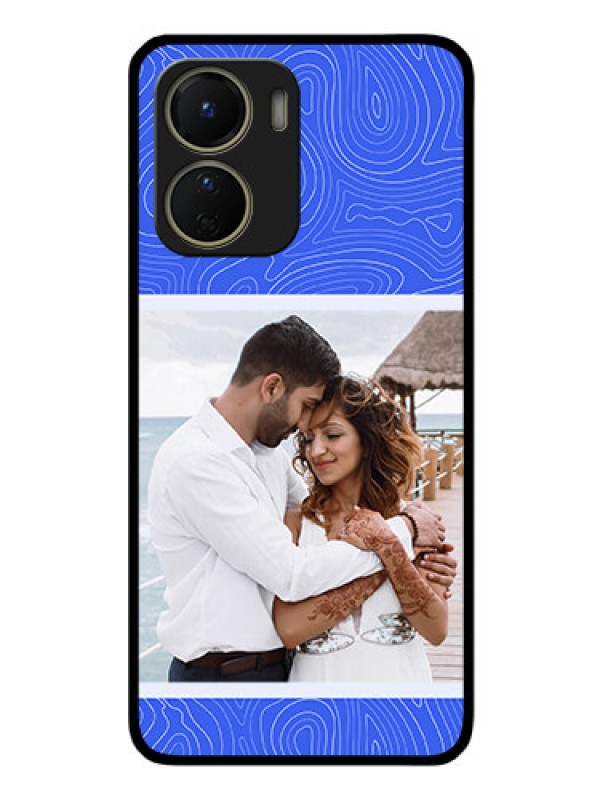 Custom Vivo T2X 5G Custom Glass Mobile Case - Curved line art with blue and white Design