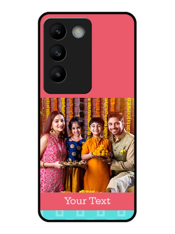 Custom Vivo T3 5G Custom Glass Phone CasePeach and Blue Color Design