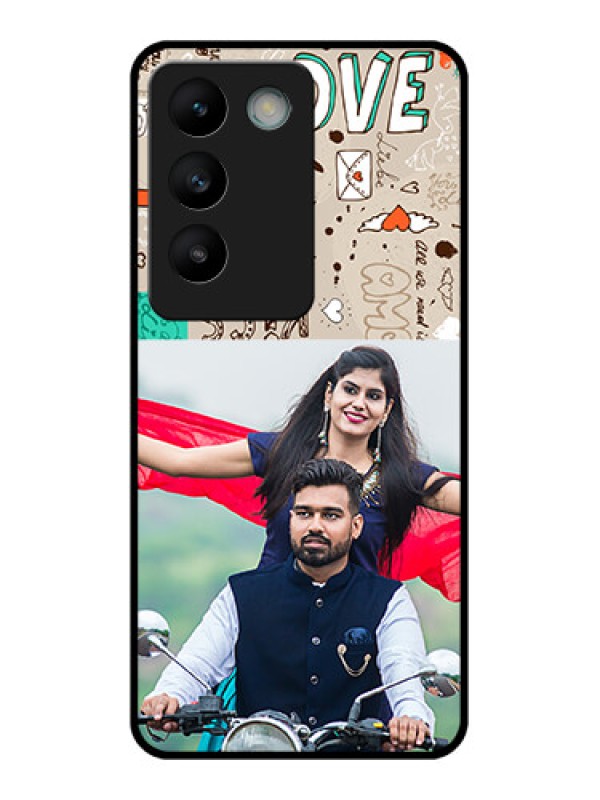 Custom Vivo T3 5G Custom Glass Phone CaseLove Doodle Pattern