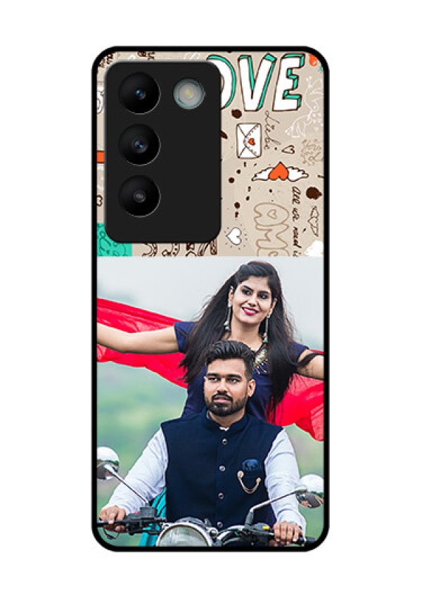 Vivo T3 5G Custom Glass Phone CaseLove Doodle Pattern