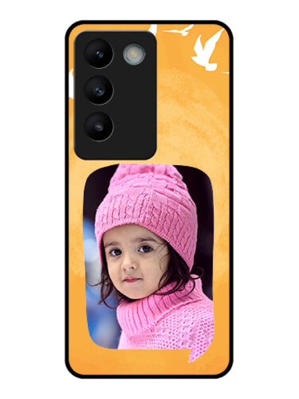 Custom Vivo T3 5G Custom Glass Phone CaseWater Color Design With Bird Icons