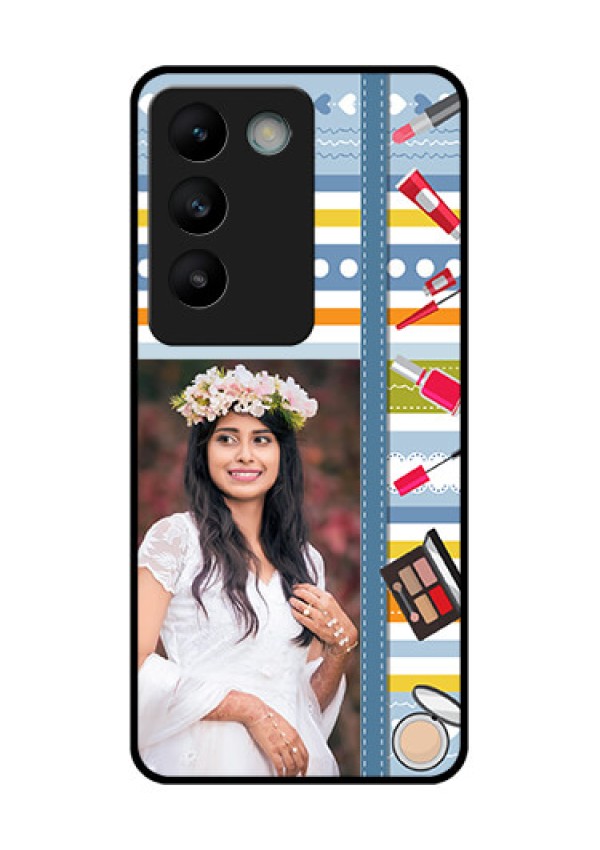 Vivo T3 5G Custom Glass Phone CaseMakeup Icons Design