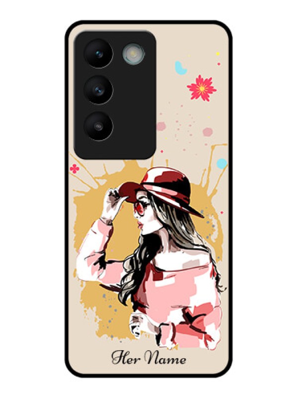 Custom Vivo T3 5G Custom Glass Phone CaseWomen With Pink Hat Design