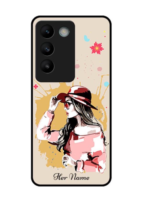 Vivo T3 5G Custom Glass Phone CaseWomen With Pink Hat Design