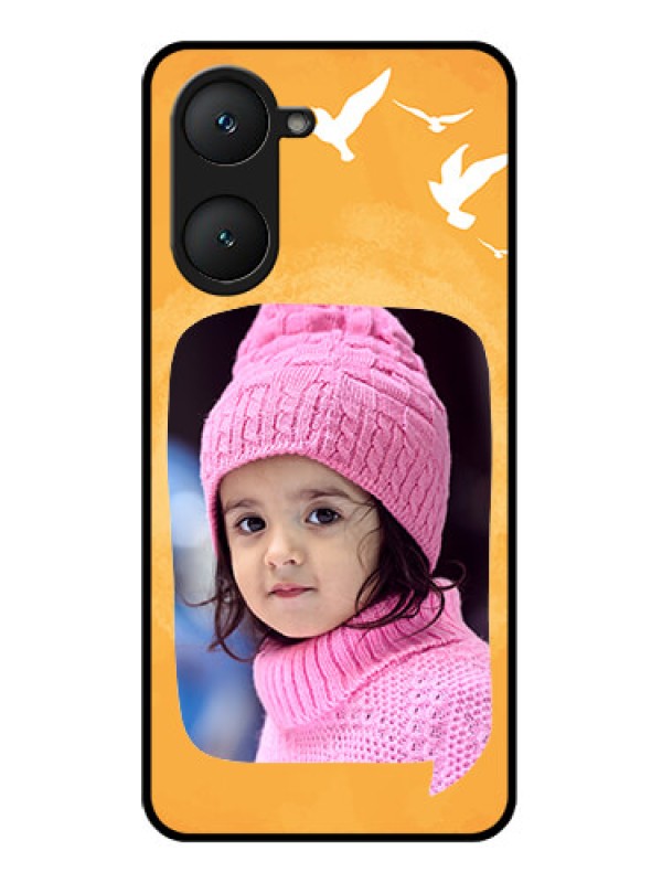 Custom Vivo T3 Lite 5G Custom Glass Phone Case - Water Color Design With Bird Icons