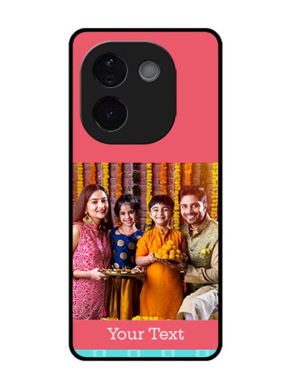 Custom Vivo T3 Pro 5G Custom Glass Phone CasePeach and Blue Color Design