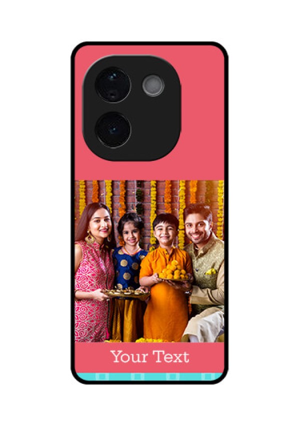 Vivo T3 Pro 5G Custom Glass Phone CasePeach and Blue Color Design