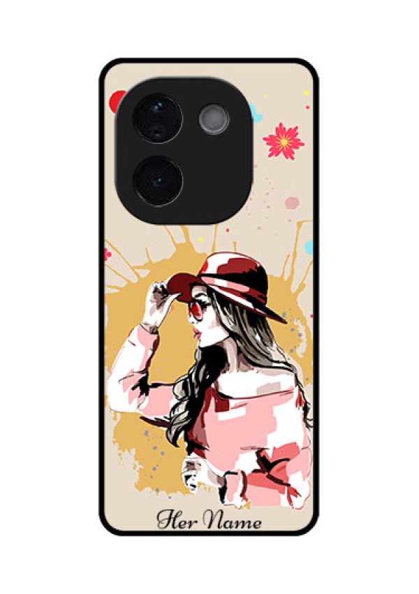 Vivo T3 Pro 5G Custom Glass Phone CaseWomen With Pink Hat Design