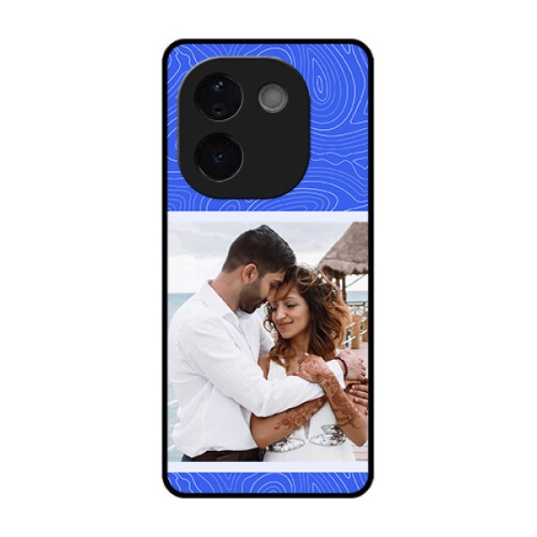 Vivo T3 Pro 5G Custom Glass Phone CaseCurved Line Art With Blue And White Design Vivo T3 Pro 5G Custom Glass Phone CaseCurved Line Art With Blue And White Design